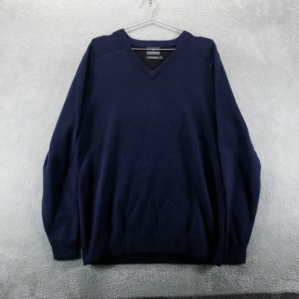 Mack Weldon Sweater‎ Mens XL Blue V Neck Pullover Tech Cashmere Long Sleeve